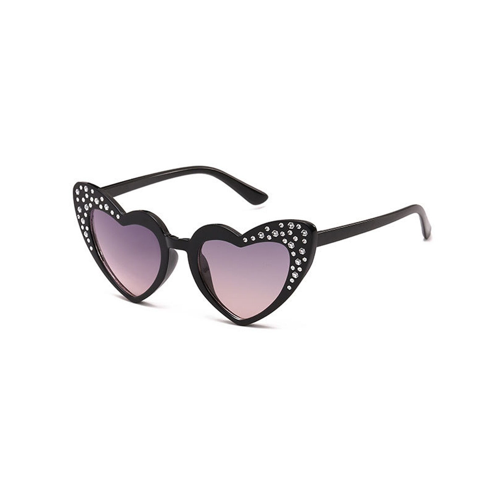 Kids Sunglasses Peach Heart Studded Children's Sunglasses Love High-end Rhinestone Girls Sunglasses: Black