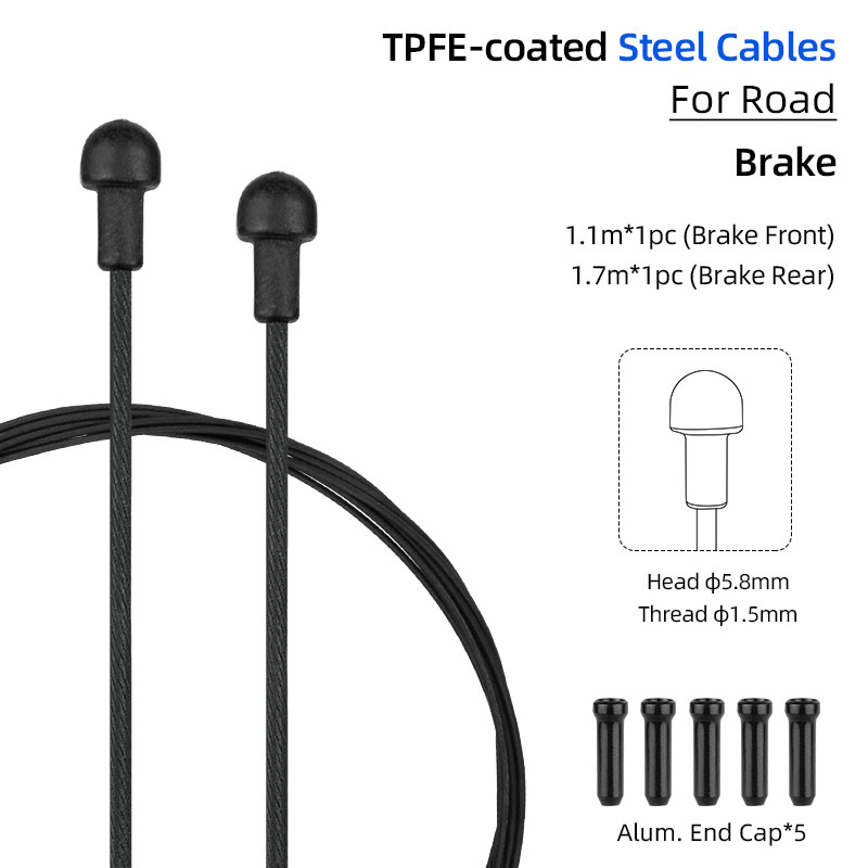 Cable de núcleo de acero inoxidable recubierto de PTFE para bicicleta de montaña, alambre de acero al carbono recubierto de Zinc con tapa, Kit de bricolaje de línea de cambio Universal: Castaño