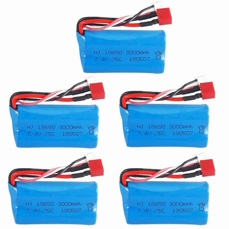 Bateria Lipo 7.4V 3000mAh 18650 2S com Conector T para Carro RC Q46 Wltoys 10428/12428/12423 - Acessório de Reposição de Alta Capacidade 7.4V: Azul