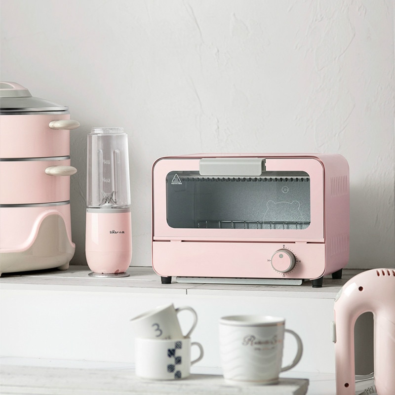 220V 6L 800w Pink Mini Electric oven Quartz glass heating tube Tempered glass Fully automatic 28x165x21cm