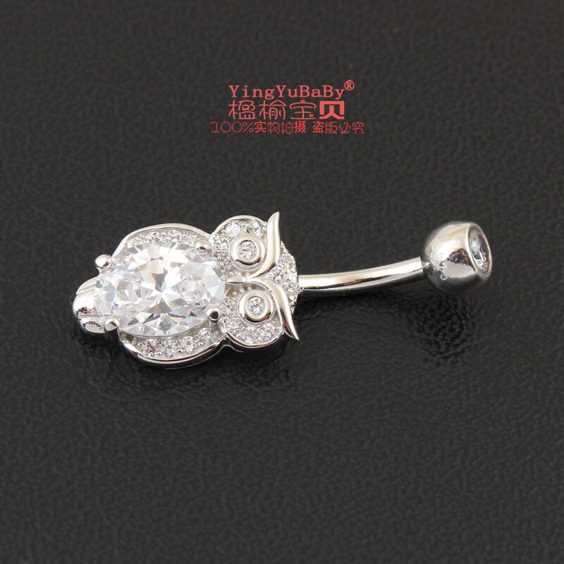 Navle ring ægte 925 sterling sølv navle ring ugle nighthawk bird of minerva kropssmykker piercing smykker