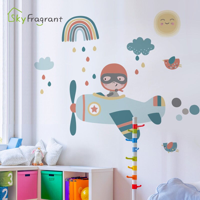 Happy flying cartoon wall sticker kids room decoration baby bedroom decor living room wall self-adhesive stickers home decor