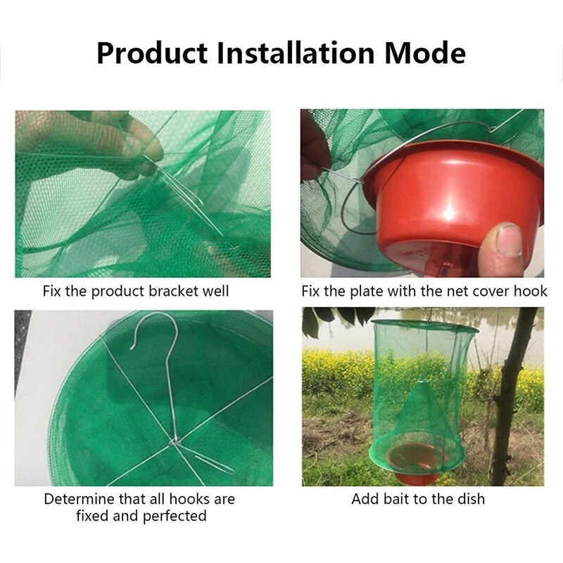 Ranch Fly Trap with Bait Tray Outdoor Hanging Reusable Flay Catcher Cage for Indoor Outdoor Parks Restaurants Farms