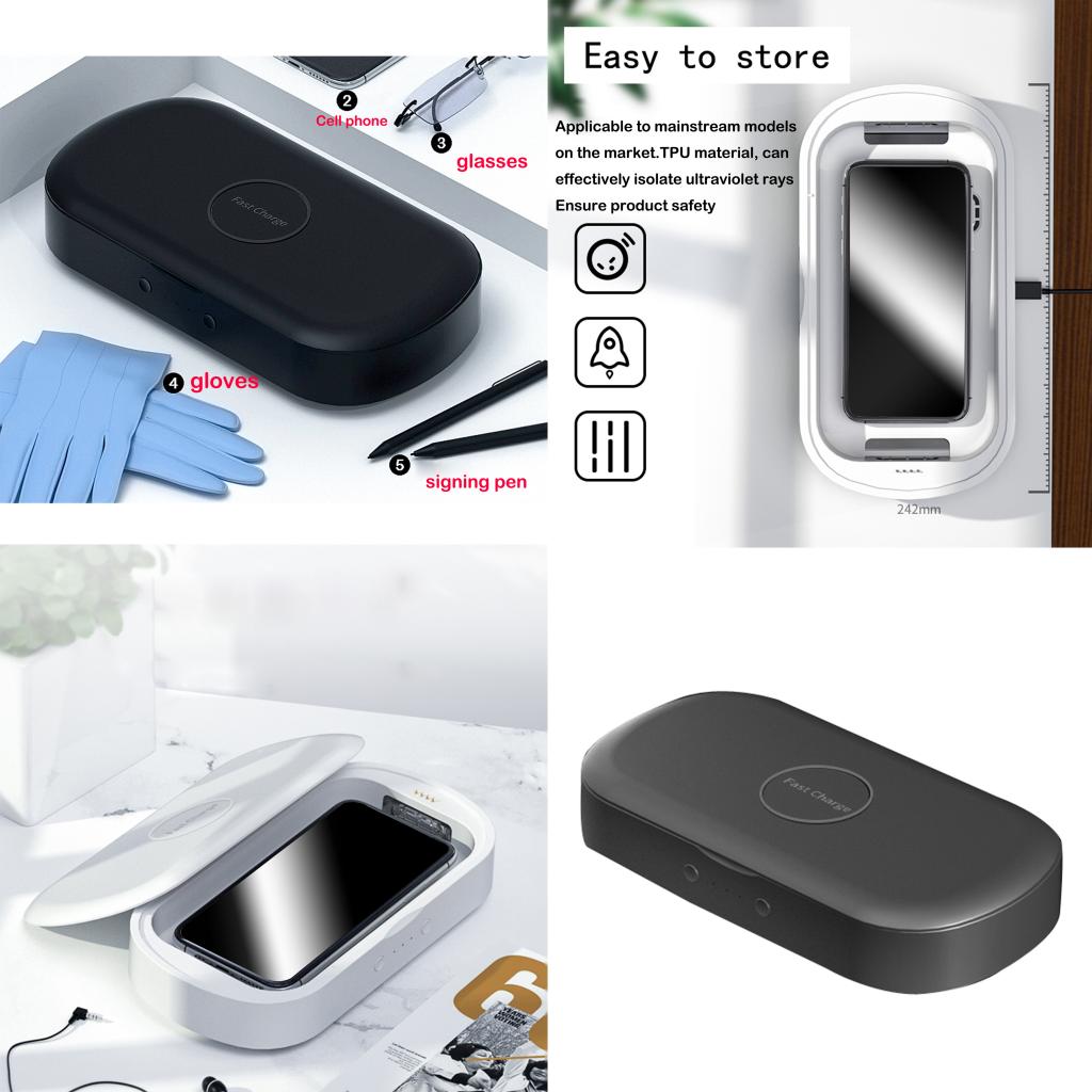 Portable UV Sanitizer Box Disinfection Case Phone Keys Disinfector: Black