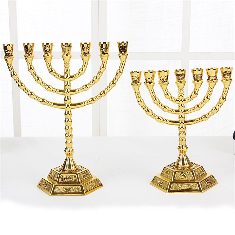 1pz cristiano D'oro Lampstands Ebraica menora Portacandele 7 Ramo Candelieri D'oro Religioni Candelabri Complementi Arredo Casa