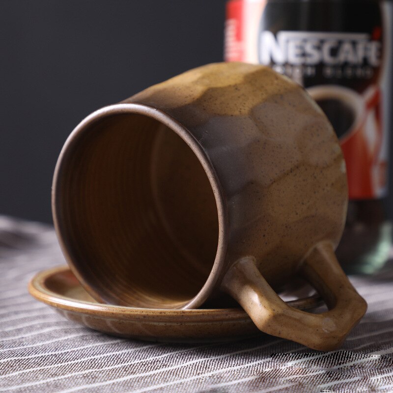 Japansk retro kaffekrus mælk kaffekop praktisk keramisk te øl krus morgenmad kop hjem drinkware med bakke