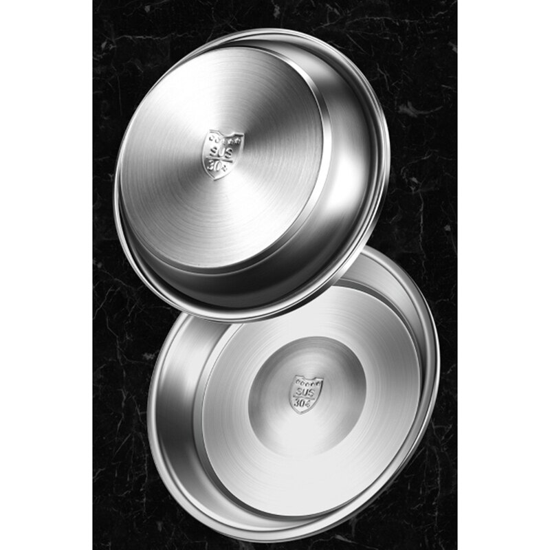 4Pcs 304 Stainless Steel Dinner Plates Kitchen Restaurant Tray Round Dessert Cake Snack Dishes Food Storage Plate