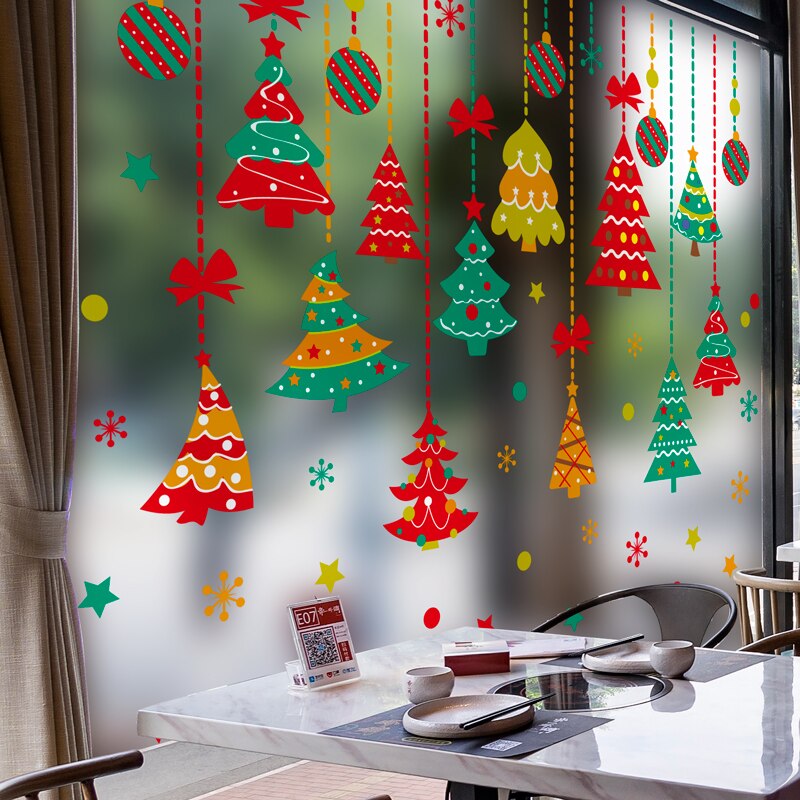 [shijuekongjian] Christmas Glass Stickers DIY Santa Claus Snowmen Wall Decals for Living Room Shop Window Festival Decoration