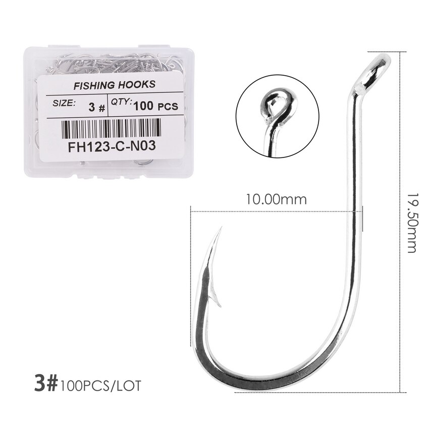 100pcs/ Box Octopus Fishing Hooks High Carbon Chmical Sharpen Barbed Circle Hook Tackle Set 5C Point Hardness Supplier Fishhooks: Size 3