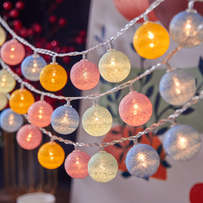 Guirnalda de algodón con bolas de luces, cadena de Navidad para colgar al aire libre, , habitación, cama, luces de hadas, decoraciones de boda y Halloween