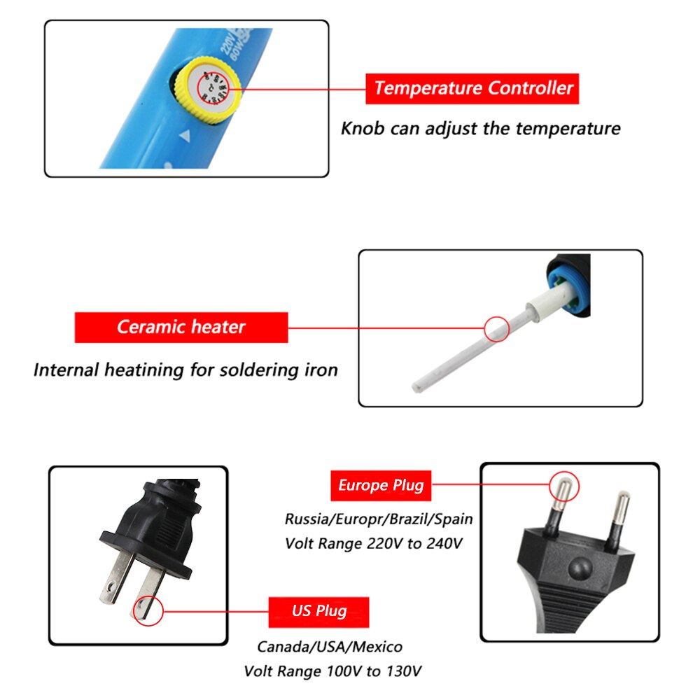 60W Electric Soldering Iron Adjustable Temperature Welding Solder Rework Station Heat Pencil Repair Tool With Solder Tip