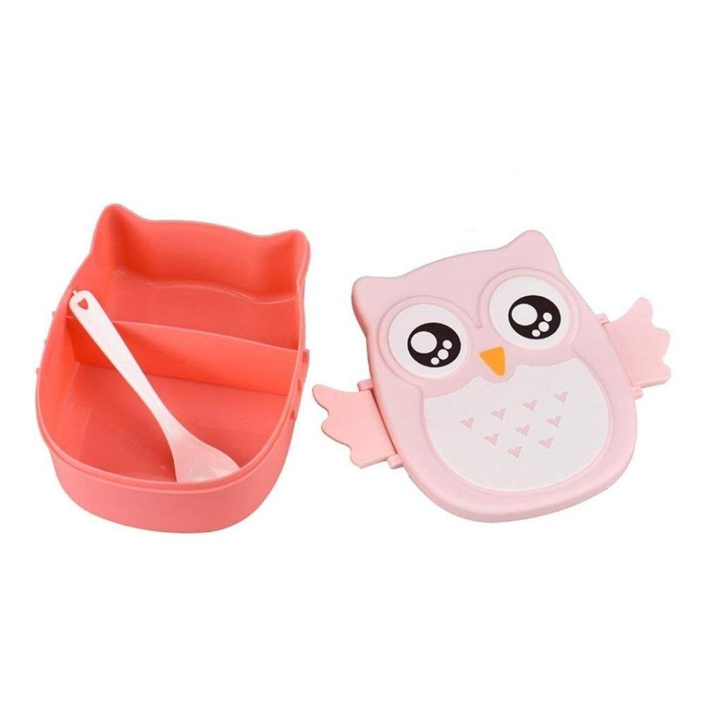 1Pcs Cartoon Owl Shape Lunch Box Food Container Sushi Bento Box With Spoon For Kids School Student Picnic Food Fruit Storage Box: Pink