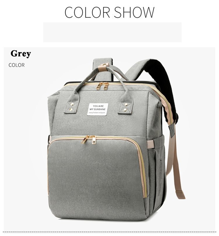 Bolsa de pañales para cama, de cuna, bolso de momia desmontable, impermeable, mochila de pañal de tela, almohadilla cambiante y ganchos: Grey
