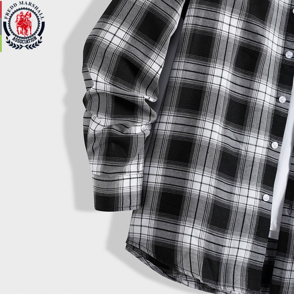FREDD MARSHALL Spring Long Sleeve Plaid Hooded Shirt Men Casual Business Hood Shirts Outwear Male Clothing 4050