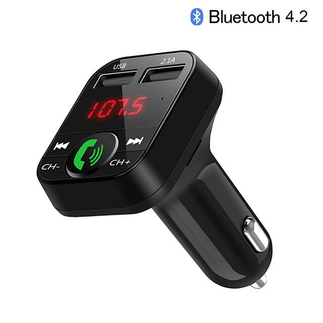 Bluetooth 5.0 Car Kit MP3 Player FM Transmitter Micro SD TF Music Playing LED Dual USB 4.1A Car Charger Voltage Display: Bluetooth 4.2