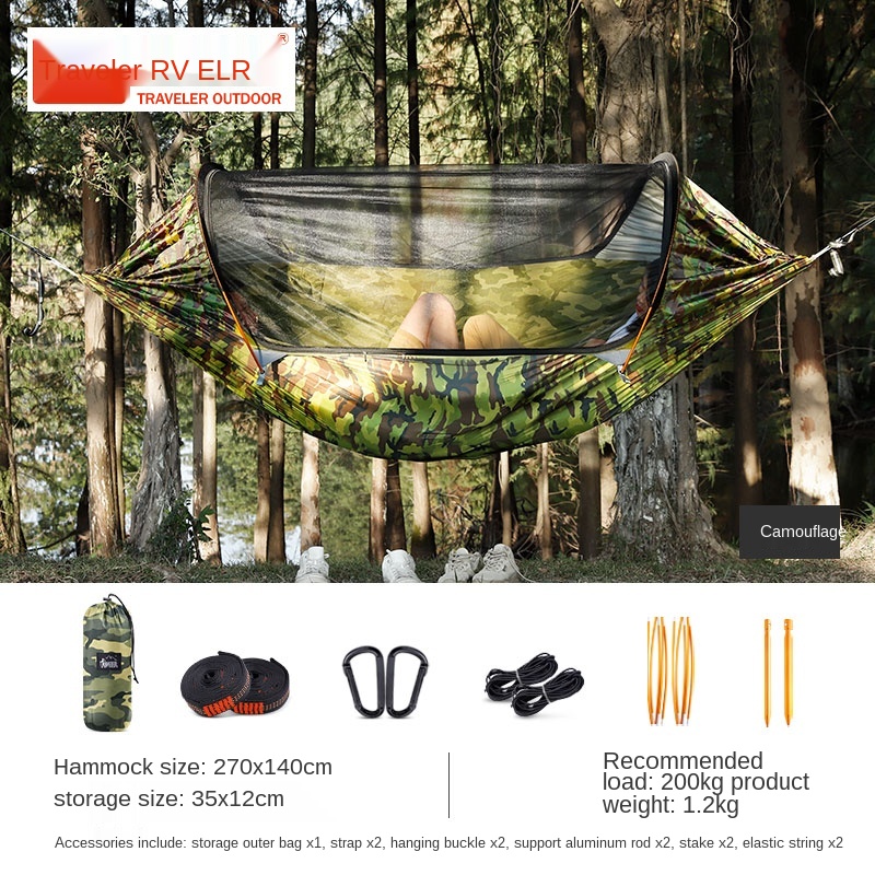 Wolface Reizen Thuis Dubbele Aluminium Staaf Anti-Mosquito Hangmat Outdoor Anti-Flip Swing Enkele Camping Apparatuur Thuis Indoor: camouflage