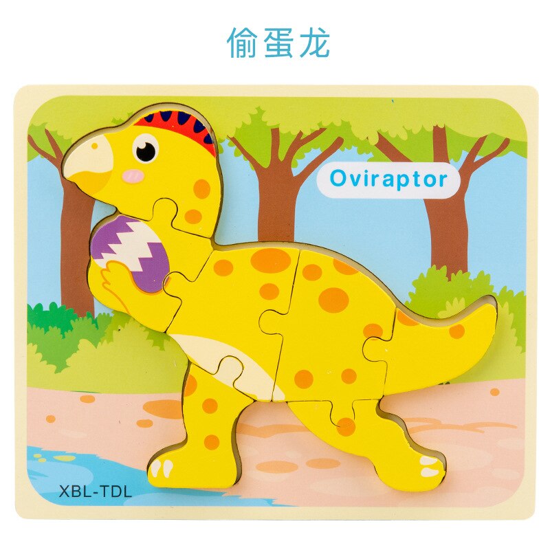 Puzzle di dinosauro tridimensionale in legno 3d puzzle di cartone animato educazione precoce puzzle educativo a forma di bambino: 11