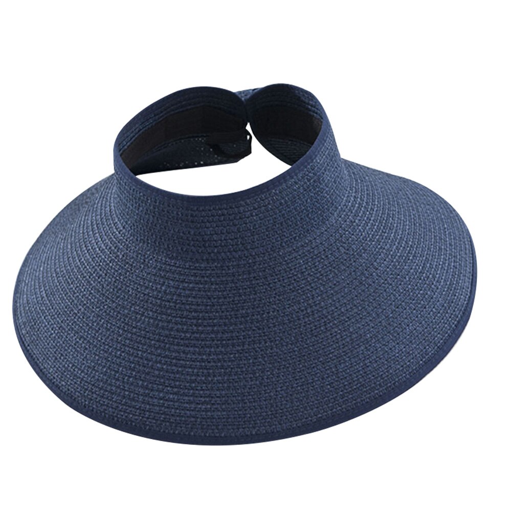 Las mujeres verano plegable de paja visera de sol con Linda pajarita playa diario gorro de vacaciones YA88: Navy Blue