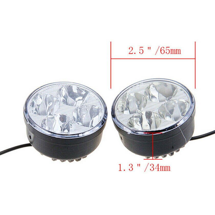 2pcs White 4 LED DRL Round Daytime Running Light Car Fog Day Driving Lamp 12V Plastic Housing Car Daytime Running Light
