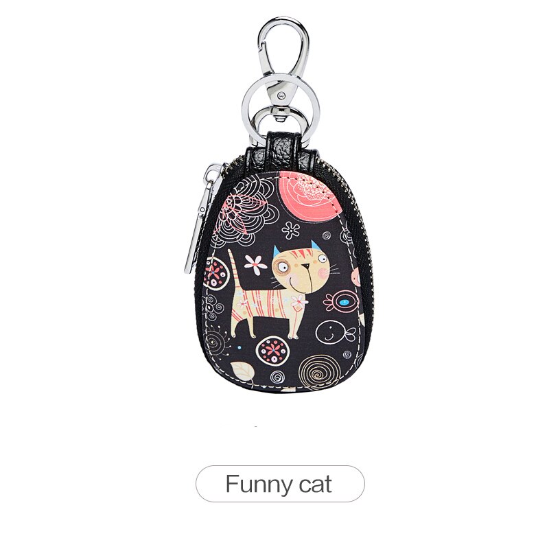 Nyhed Cartoon Print Sleutel Houders Kleine Rits Portemonnee Vrouwen Pouch: funny Cat