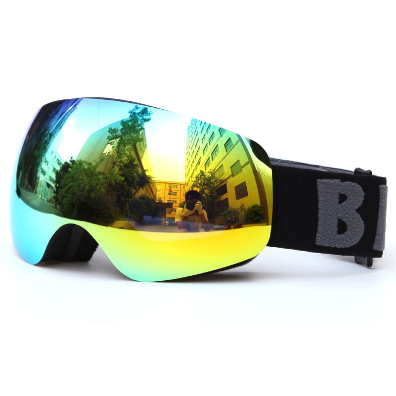 Gafas de esquí profesionales para niños y niñas, lentes de esquí para niños, doble UV400, antiniebla, máscara de Snowboard, 4-15 años: black and gold