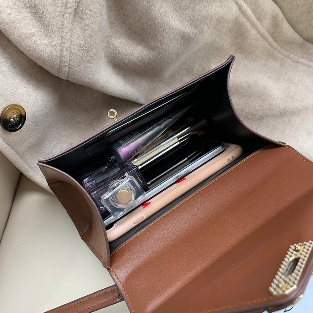 Luxe dames schoudertas met kleine effen kleur, leren crossbody tas met stenen patroon voor dames, dames handtassen