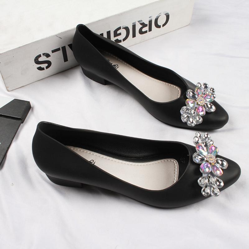 Rhinestone Flower Plastic Shoes for Women Thick Heel Waterproof Rainboots Shoes Pvc Jelly Shoes Womens for Rain