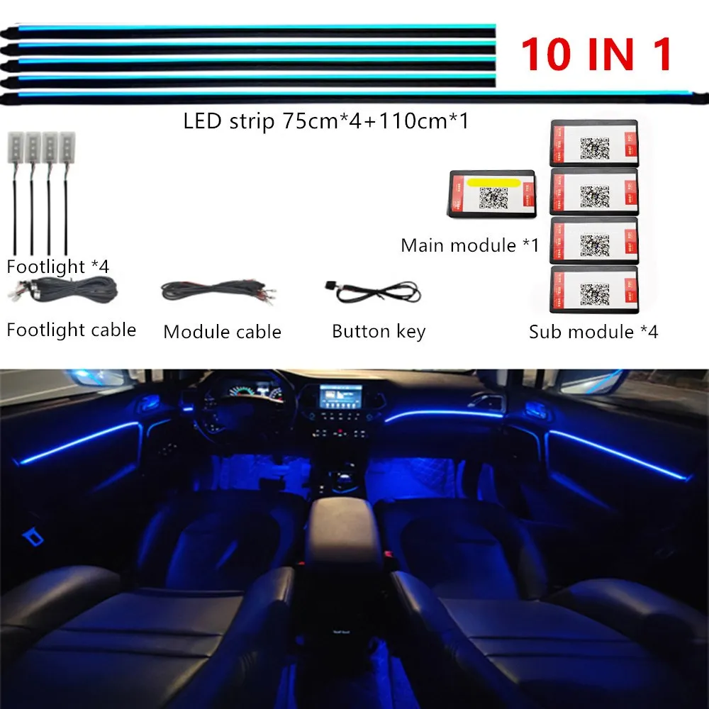 Universal- Symphonie Auto Umgebungslichter 64 RGB Auto Innenraum Acryl Lichtleiter Fiber Optik Auto Dekoration Atmosphäbetreffend Licht 18 in 1: 6000 Karat Kaltweiß