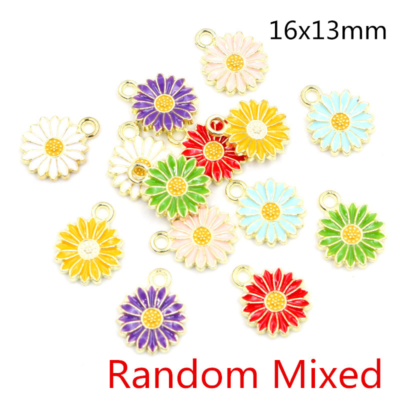20Pcs 7-Kleuren Legering Metal Olie Colorblock Madeliefjes Charme Bloem Hanger Voor Diy Armband Ketting Sieraden Maken bevindingen: Geen