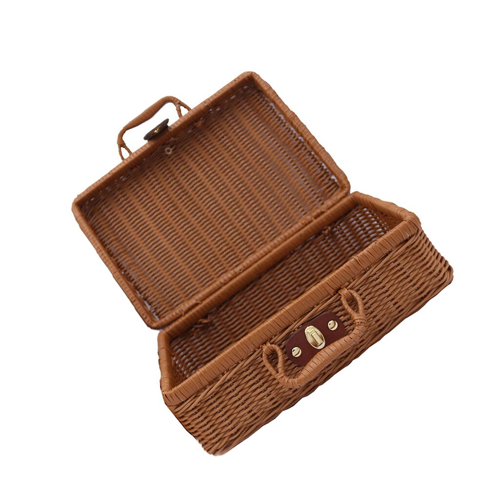 Cesta de almacenamiento Vintage de mimbre, caja de almacenamiento de mimbre, cesta de la colada de mimbre de plástico compuesto de polipropileno de 26X18X10CM