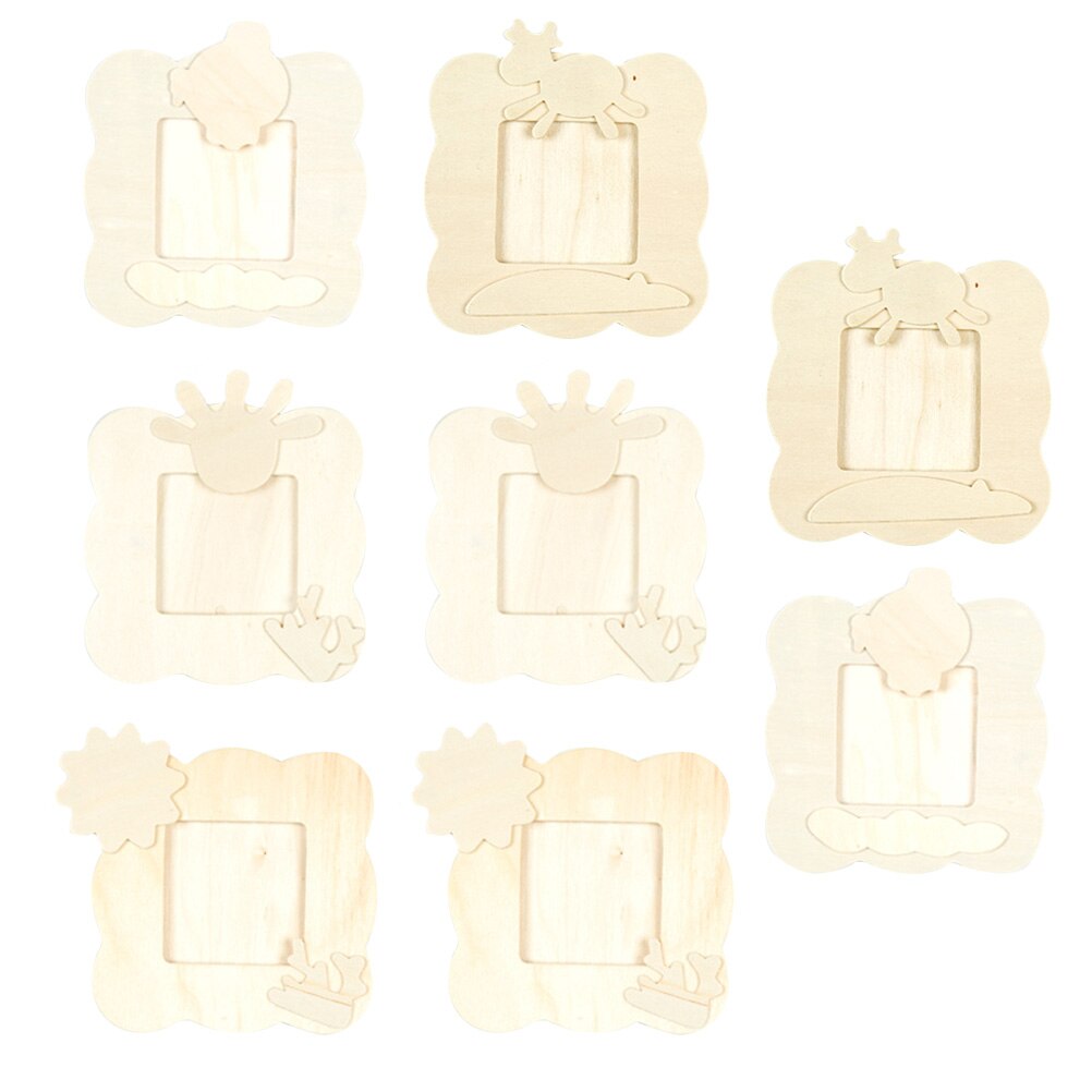8pcs Child DIY Wooden Photo Frame DIY Graffiti Picture Display Frame Kid