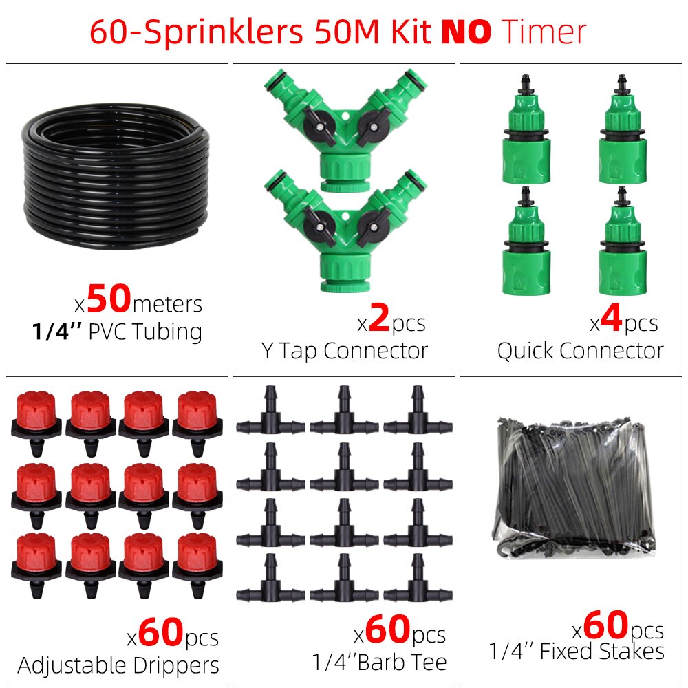 50M Automatic Garden Watering Adjustable 4/7mm Drip Irrigation System with Water Timer Controller Micro Kits: B