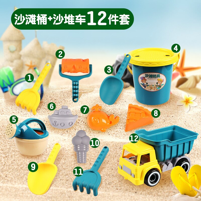 Giocattoli da spiaggia estivi giochi da bagno per bambini carrello di sabbia Set di strumenti per secchiello Beach Party Sport giocattolo all&#39;aperto gioco educativo per acqua ragazzo regalo per bambini: 12pcs set