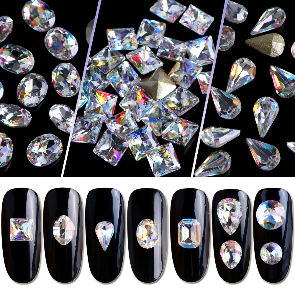 10 pcs Nail Art Rhinestones Crystal Strass Oval Waterdrop Diamond Shiny 3D Charm Glitter Gem Manicure Decor Accessoires JI069