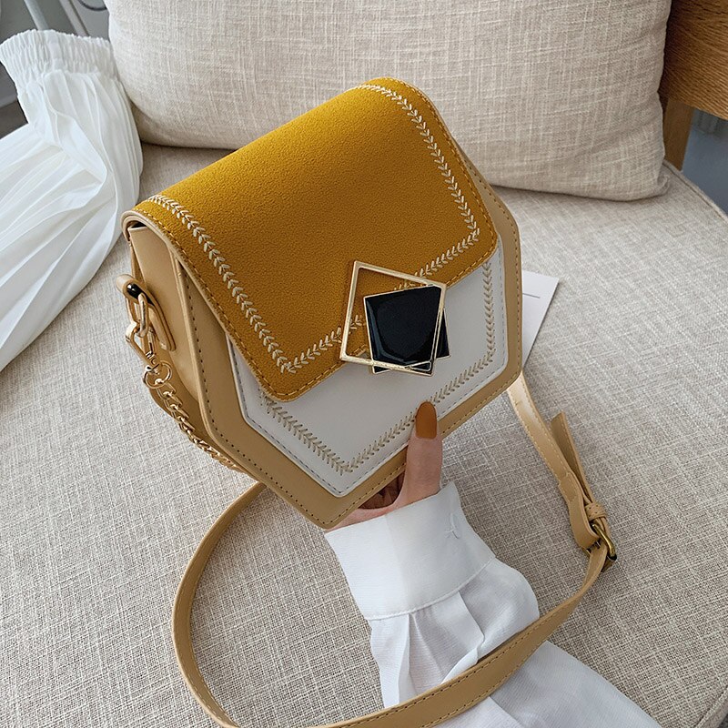 Hexagon multifunctionele pu leren handtas dames zomer crossbody tas mini ketting schoudertas slot messenger portemonnee: Geel