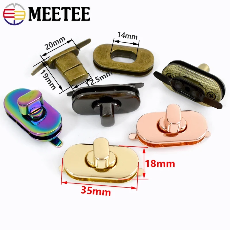 2/4/10Pcs Meetee 35*18mm Metal Bag Lock Clasp Handbag Twist Turn Locks Buckle Oval Twisting Replace Clasps Hardware Accessory