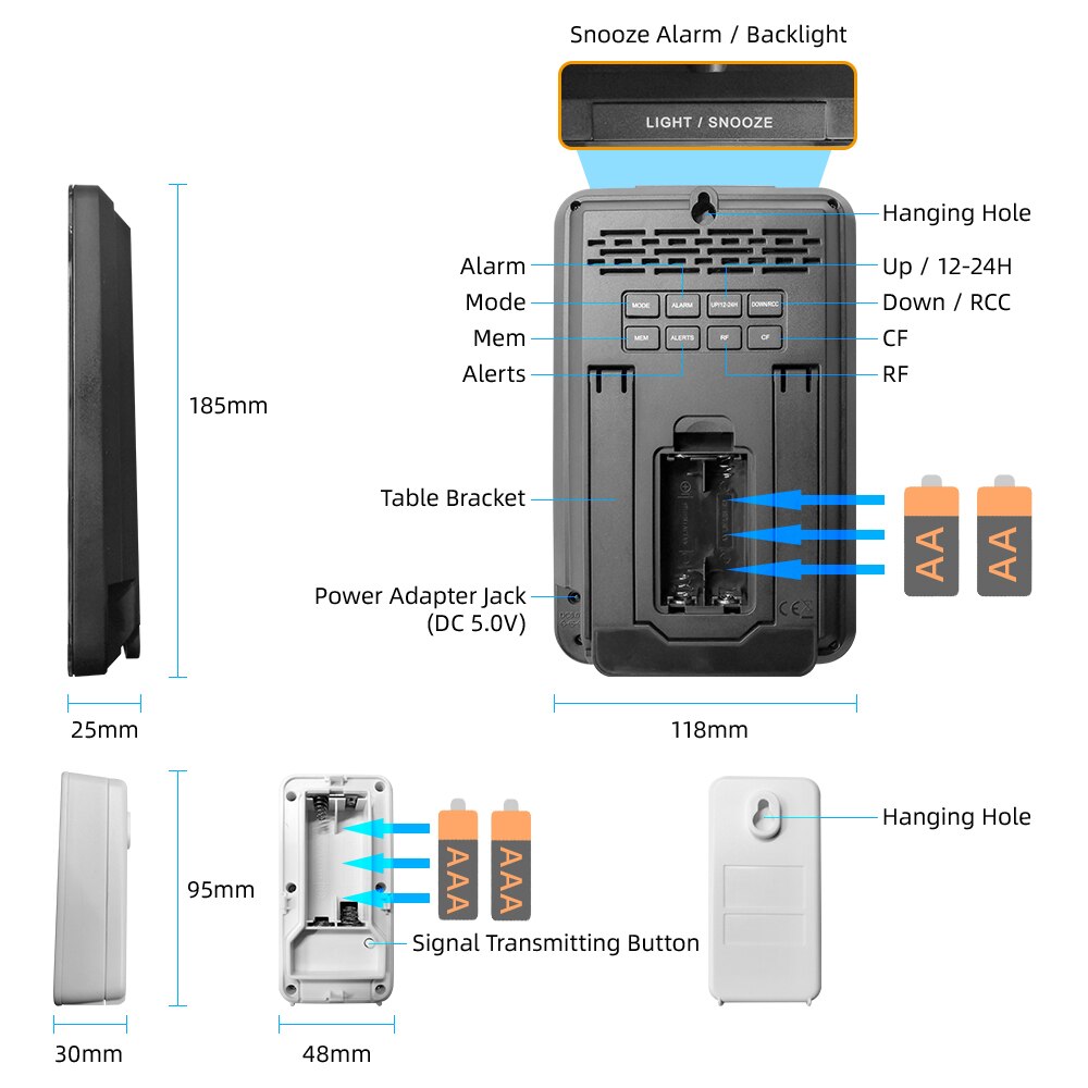 Wireless Weather Station, Digital Weather Forecast Station Hygrometer Indoor Outdoor Thermometer Weather Forecast Clock