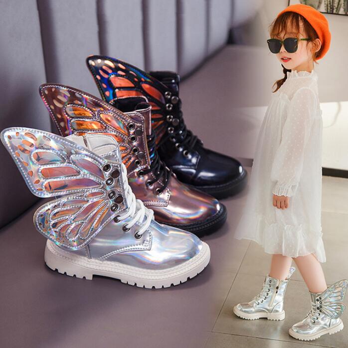 Herbst Winter Art Schuhe PU Leder Wasserdicht FlüGel Martin Stiefel freundlicher Schnee Stiefel Mädchen Jungen Hohe Stiefel Turnschuhe
