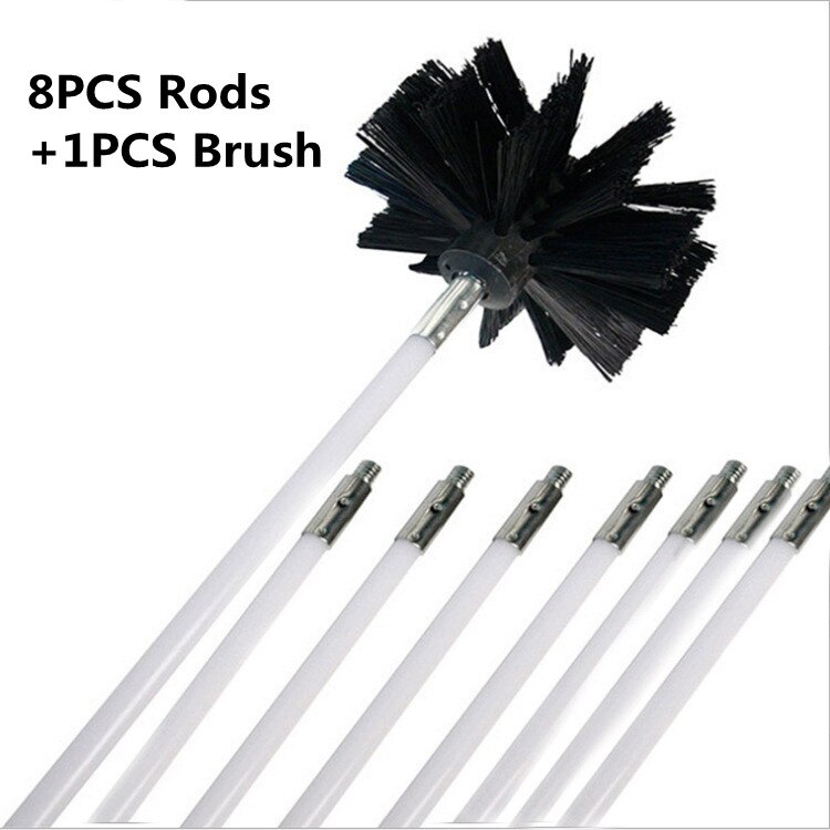 Flexibele 12Pc Staven Met 1Pc Borstel Hoofd Schoorsteen Cleaner Sweep Rotary Haarden Binnenwand Cleaning Brush Cleaner Schoorstenen toegang: 8PCS