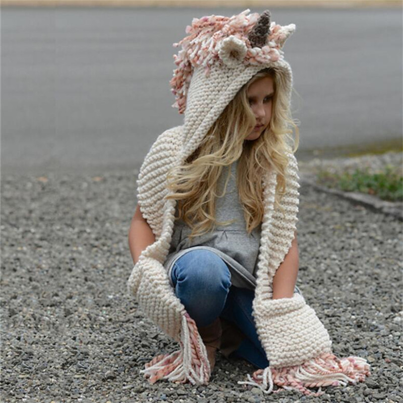 Baby Kint Unihorn Dier Cartoon Hoed voor Meisjes Warm Tassel Hand Made Kleding Winter kinderen Cap kinderen Hoed 2-8 jaar