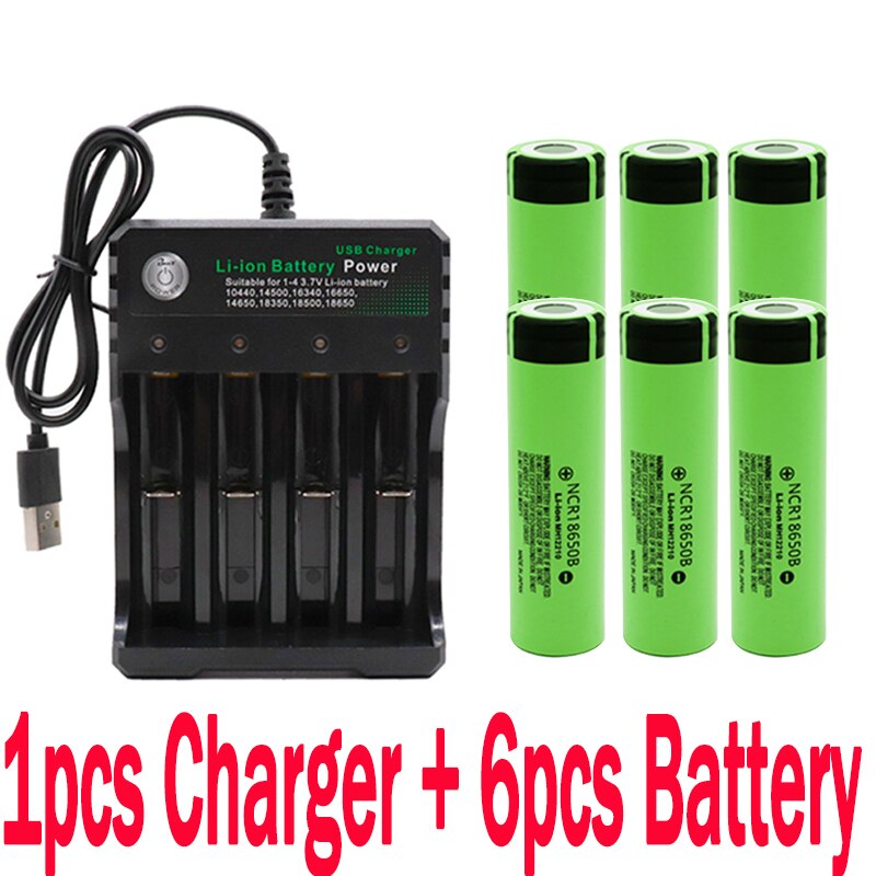Baterías recargables originales 18650 NCR18650B 3,7 v 3400mah 18650, batería de repuesto de litio para linterna, cargador de baterías: Azul