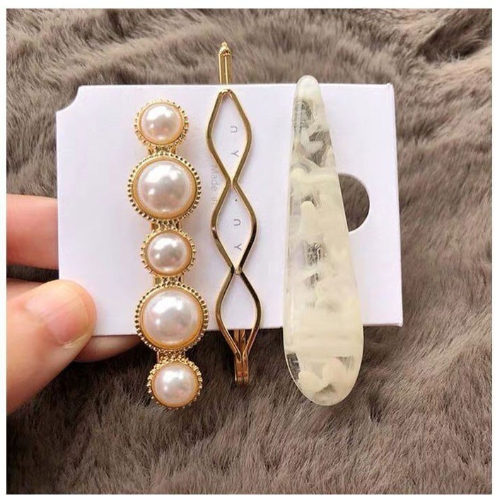 ¡Novedad de ! conjunto de pasadores coreanos de perlas de imitación doradas, horquillas para el pelo, accesorios para el cabello, joyería para niñas, horquillas de para el cabello: White