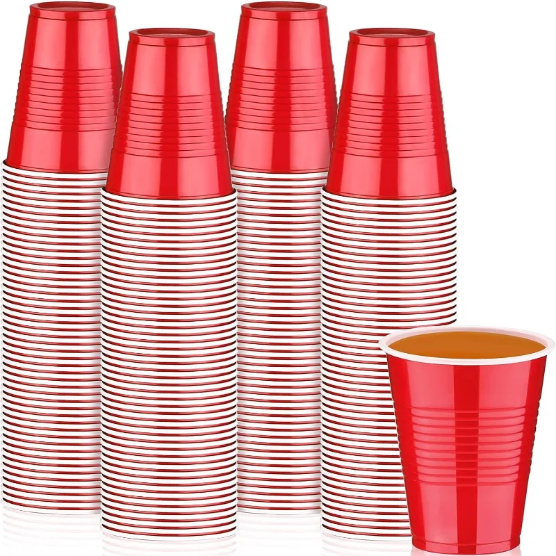 16-Ounce Plastic Party Cups In Rood (50 Pack) wegwerp Plastic Bekers Recyclebaar Rode Kopjes Met Vullen Lijnen Voor Drankjes, Bbq, Picknicks