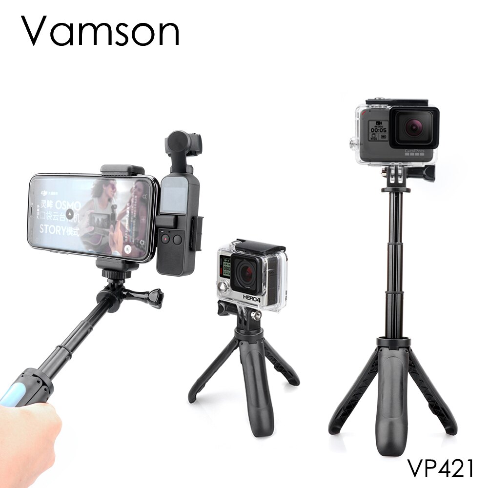 Vamson für Gopro9 Mini Tasche Stativ Selbstauslöser Erweiterbar Griff Pol Selfie Stock für Gopro Held 10 9 8 7 6 5 4 3 kamera VP421
