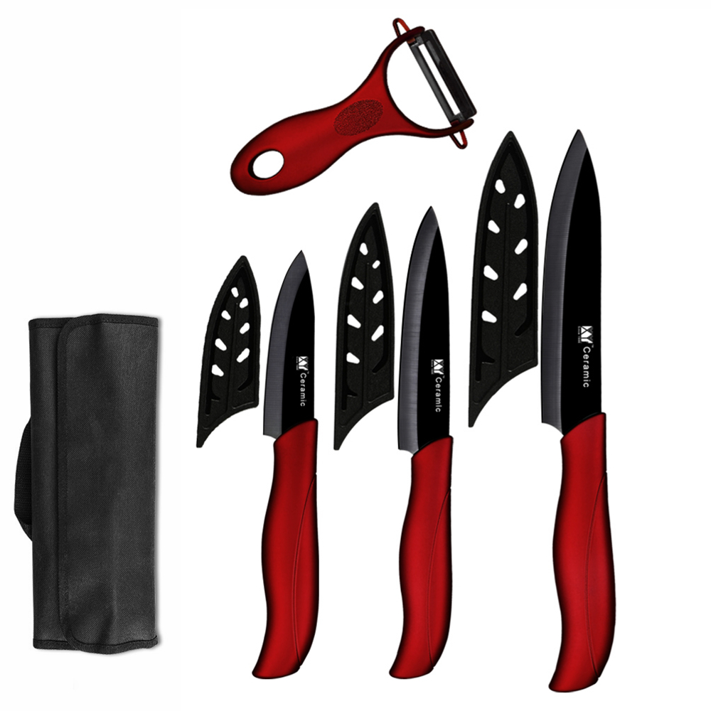 XYj-Juego de cuchillos de cerámica para Chef, bolsa de almacenamiento de 3, 4 y 5 pulgadas, Utilidad de pelar, rebanar, carne, pescado, herramientas de cocina: E 5pcs set