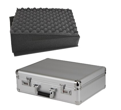 Aluminum Tool case suitcase toolbox password box File box Impact resistant safety case equipment camera case with pre-cut foam: silver with foam