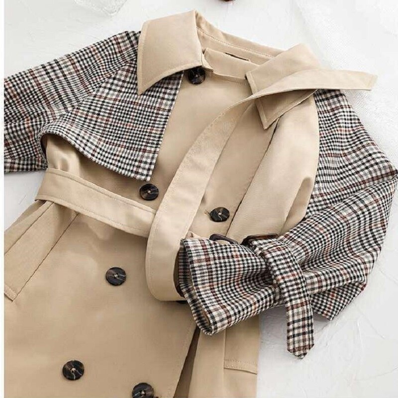 Kinderen Windjack Plaid Jassen Voor Meisjes Lente Katoenen Trenchcoat Voor Meisjes Double-Breasted Toevallige Bovenkleding Teens Kids Geul