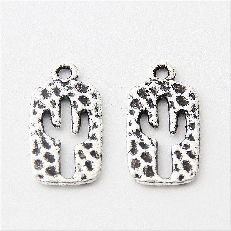 30pcs Antique Silver Hollow Rectangle Cactus Charms Desert Plant Pendant Finding Jewelry Handmade Accessories 23x12mm A3062