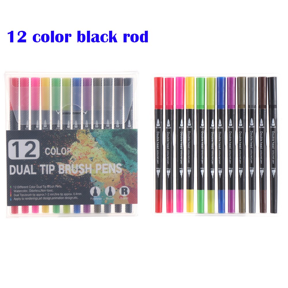 12/18/24/36/48/72/100Pcs/Pack Colors Double-Headed Watercolor Pen Color Marker Set Hook Line Pen Art Marker Pens School Supplies: 9