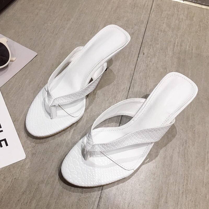 Kcenid sommar kvinnors tofflor utomhus slip on gul sandal flip flops tofflor dam tunna höga klackar slides dam skor: Vit / 8
